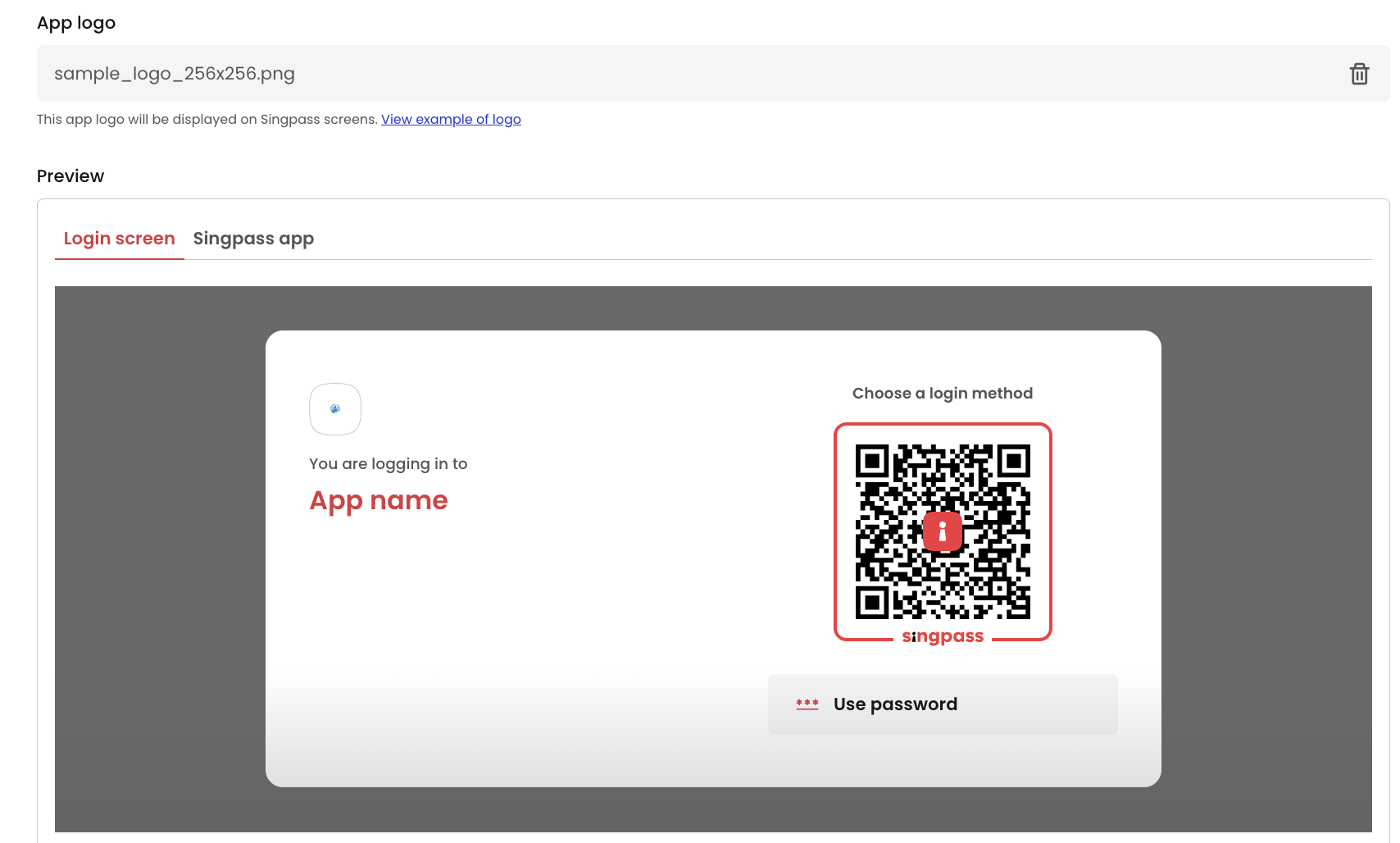 Logo preview — Login screen tab in new app wizard
